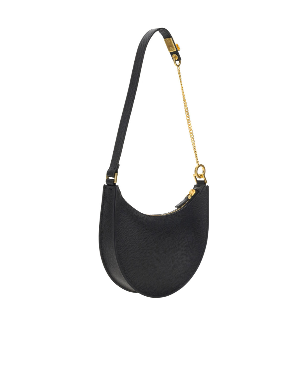Valentino Half-moon Leather Shoulder Bag With Chain Strap In Black