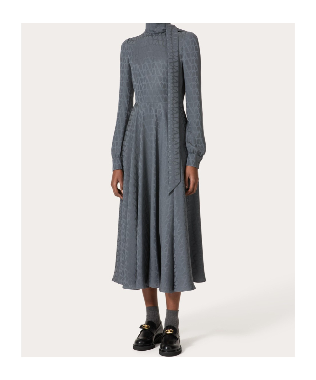Valentino Iconograph Print Midi Dress In Gray
