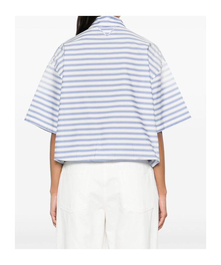 Prada Striped Old Poplin Polo Shirt In Blue