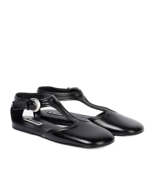 Jil Sander Leather Mary Jane Flats In Black