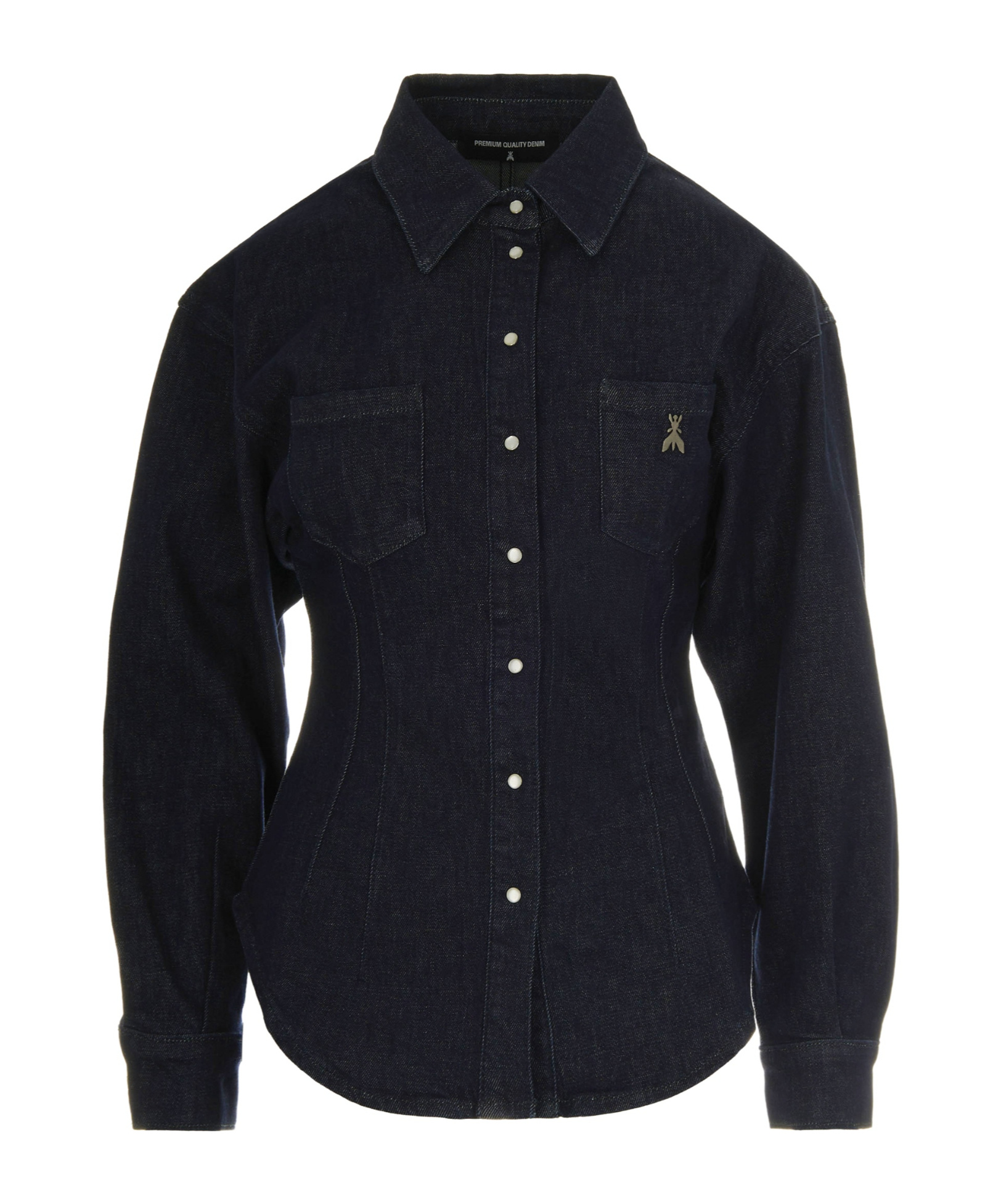 Patrizia Pepe Balloon-sleeve Denim Shirt In Black