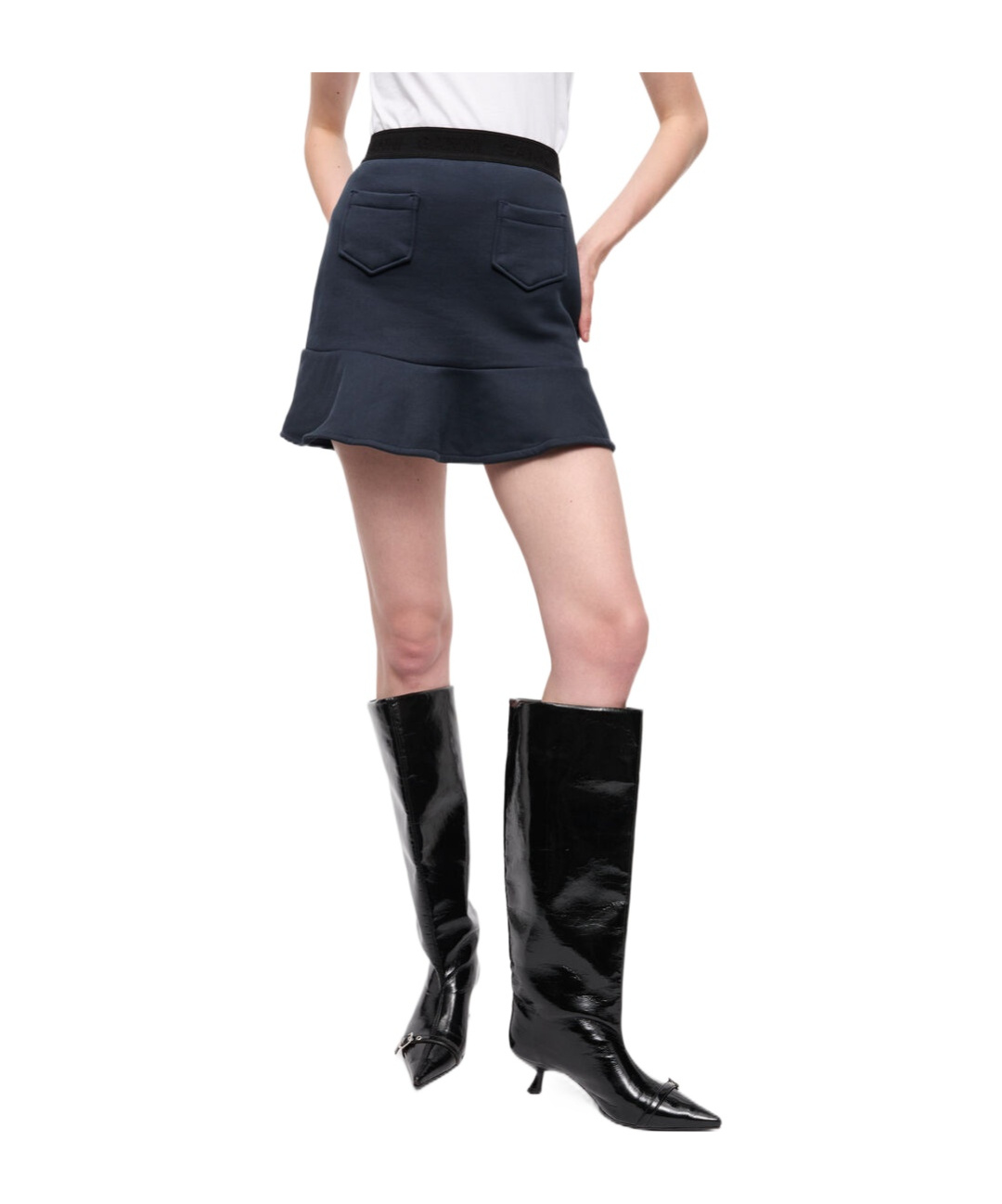 Ganni Navy Heavy Fleece Miniskirt In Black