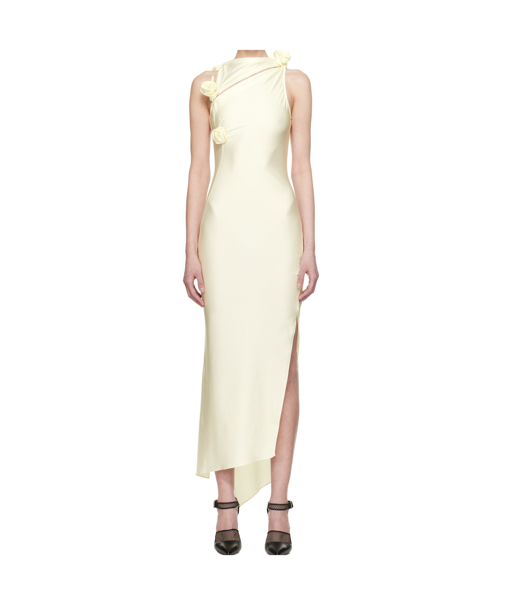 Coperni Rosette Cutout Asymmetric Stretch Jersey Gown In White