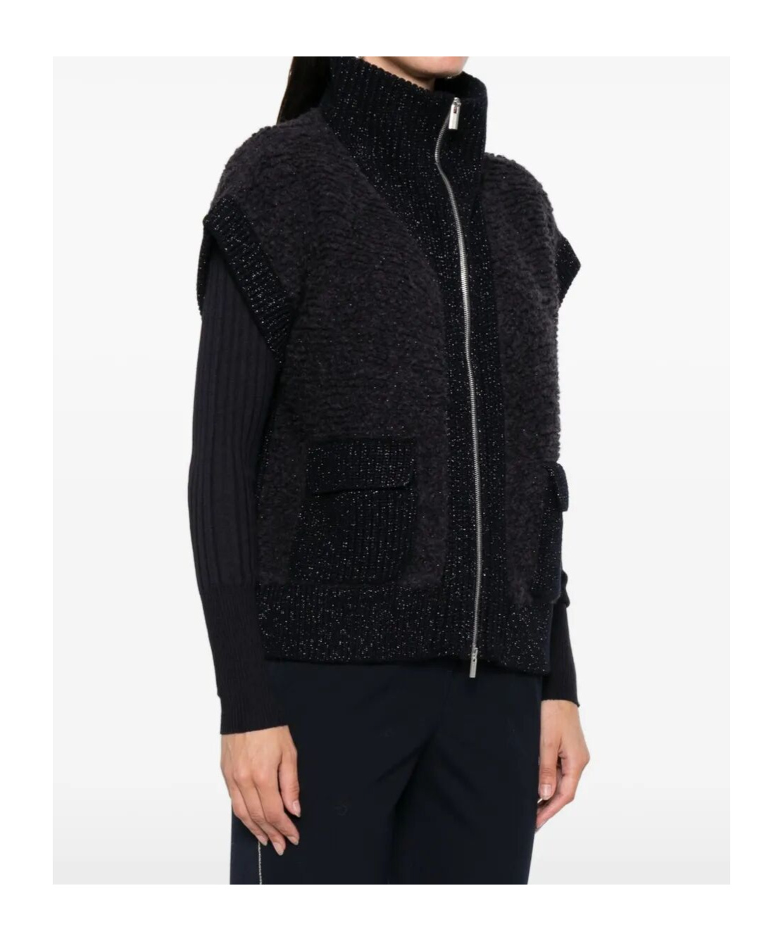 Peserico Zip-front Pocket Cardigan In Black
