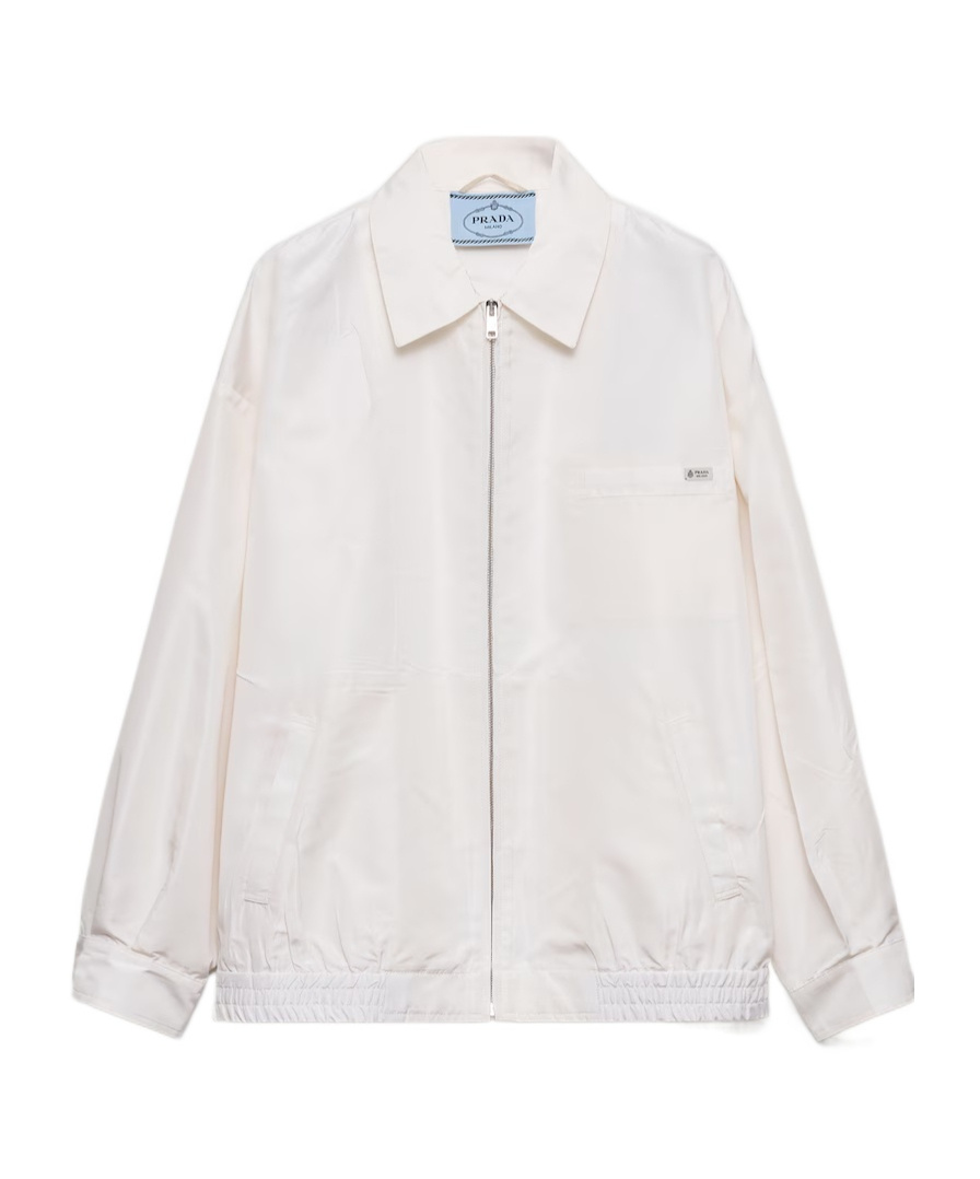 Prada Silk Faille Blouson Jacket In White