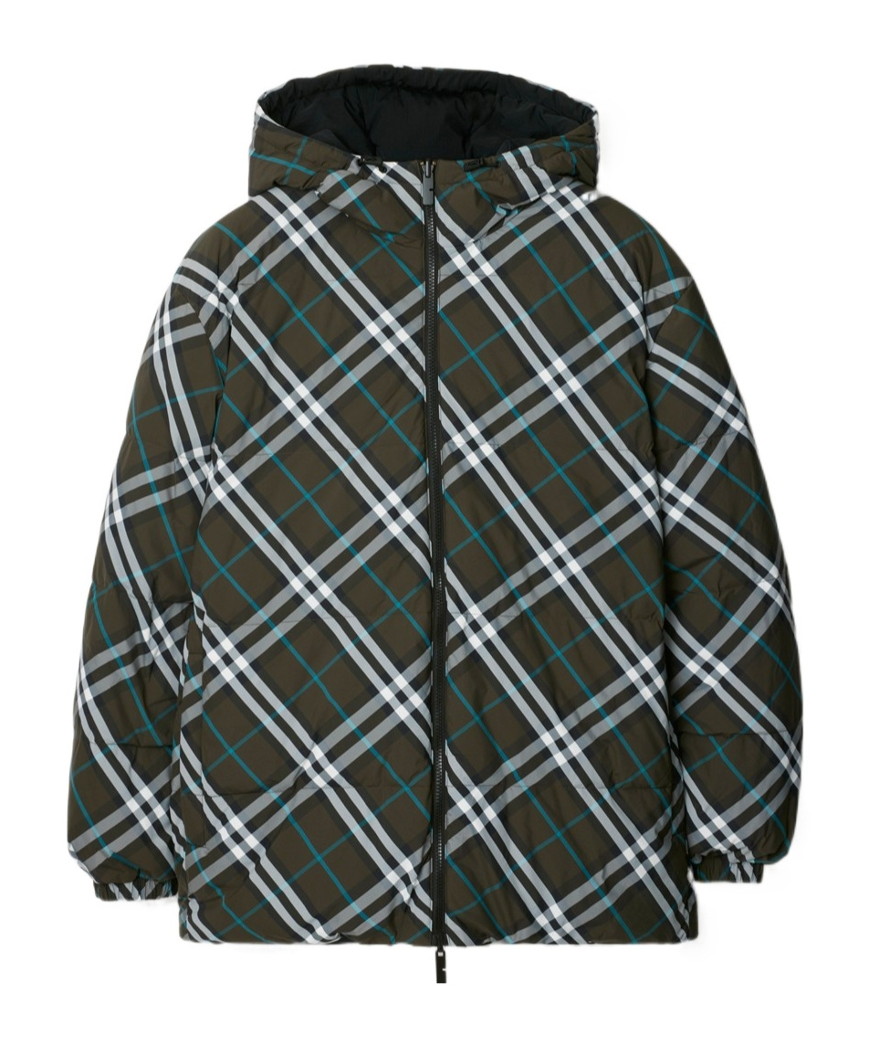 Burberry Multicolorreversible Down Jacket With All-over Check Motiv In Tech Fabric Man In Black