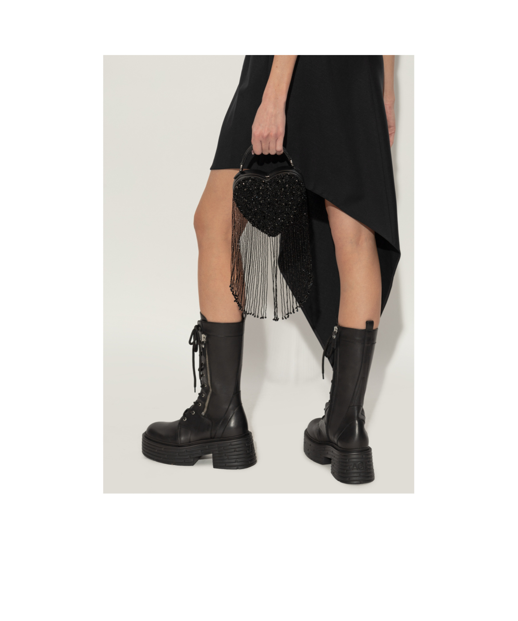 Moschino Heart-shaped Beaded Tote Bag In Black