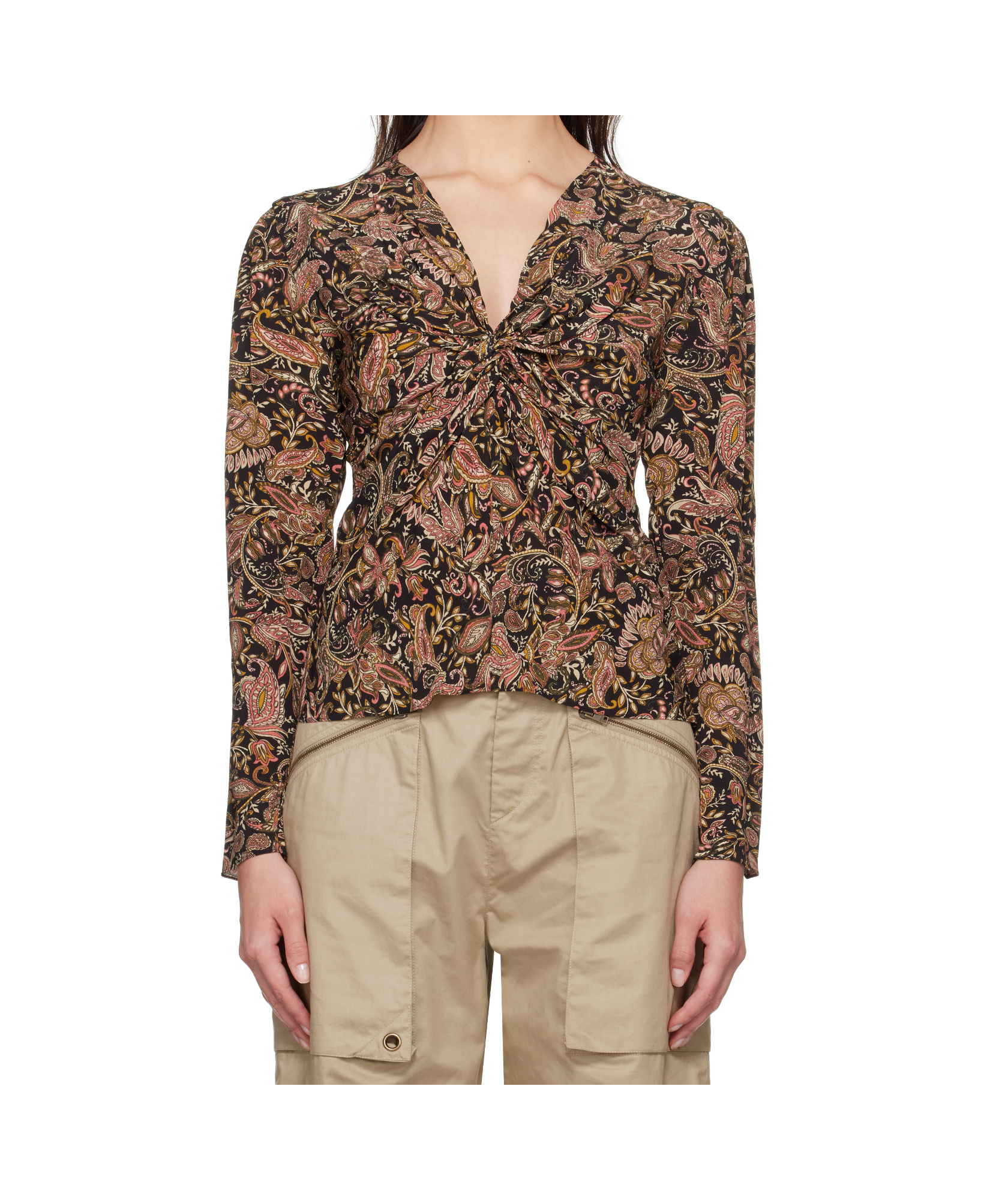 Isabel Marant Étoile Zekia Paisley Print Twist Front Top In Black