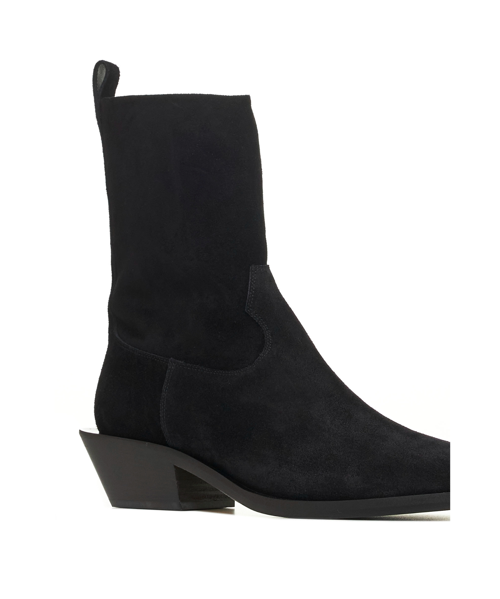 Aeyde Luis 35mm Square Toe Block In Leatherheel Ankle Boot In Black