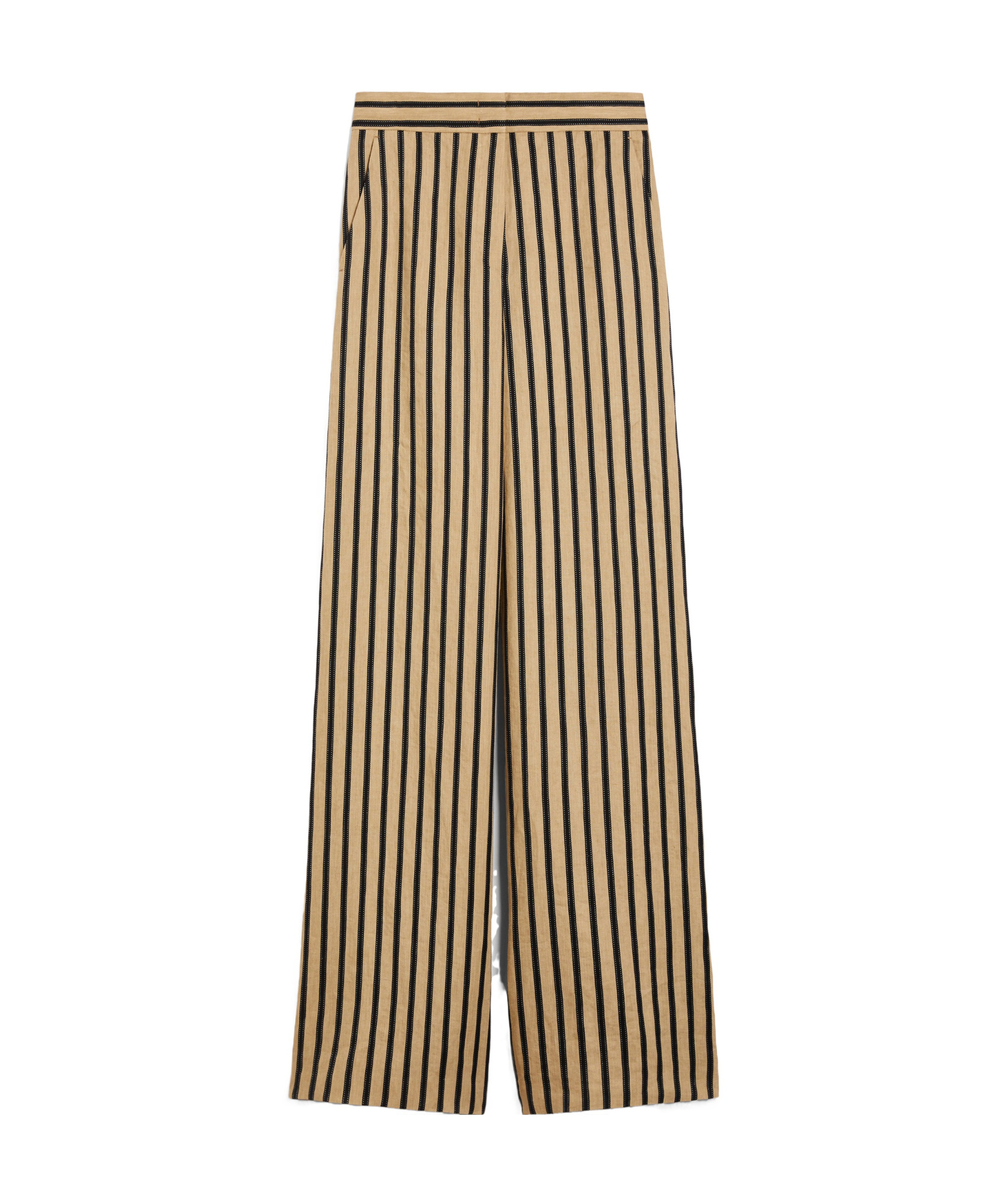 Shop Max Mara Striped Linen And Cotton Trousers In Nude