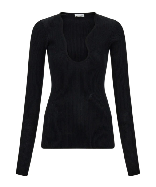 Ferragamo Top With Rippled Neckline In Black