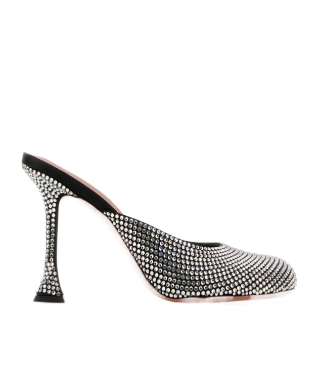 Amina Muaddi Embellished Satin Iris Mules In Black
