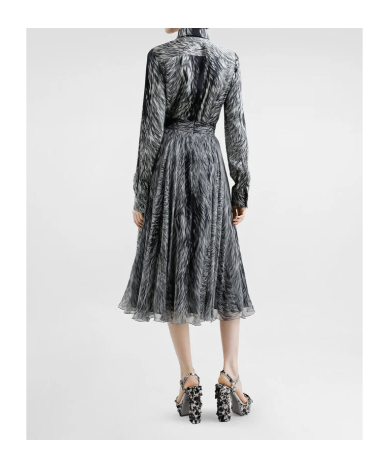 Dolce & Gabbana Chiffon Calf-length Circle Skirt With Fur Print In Gray