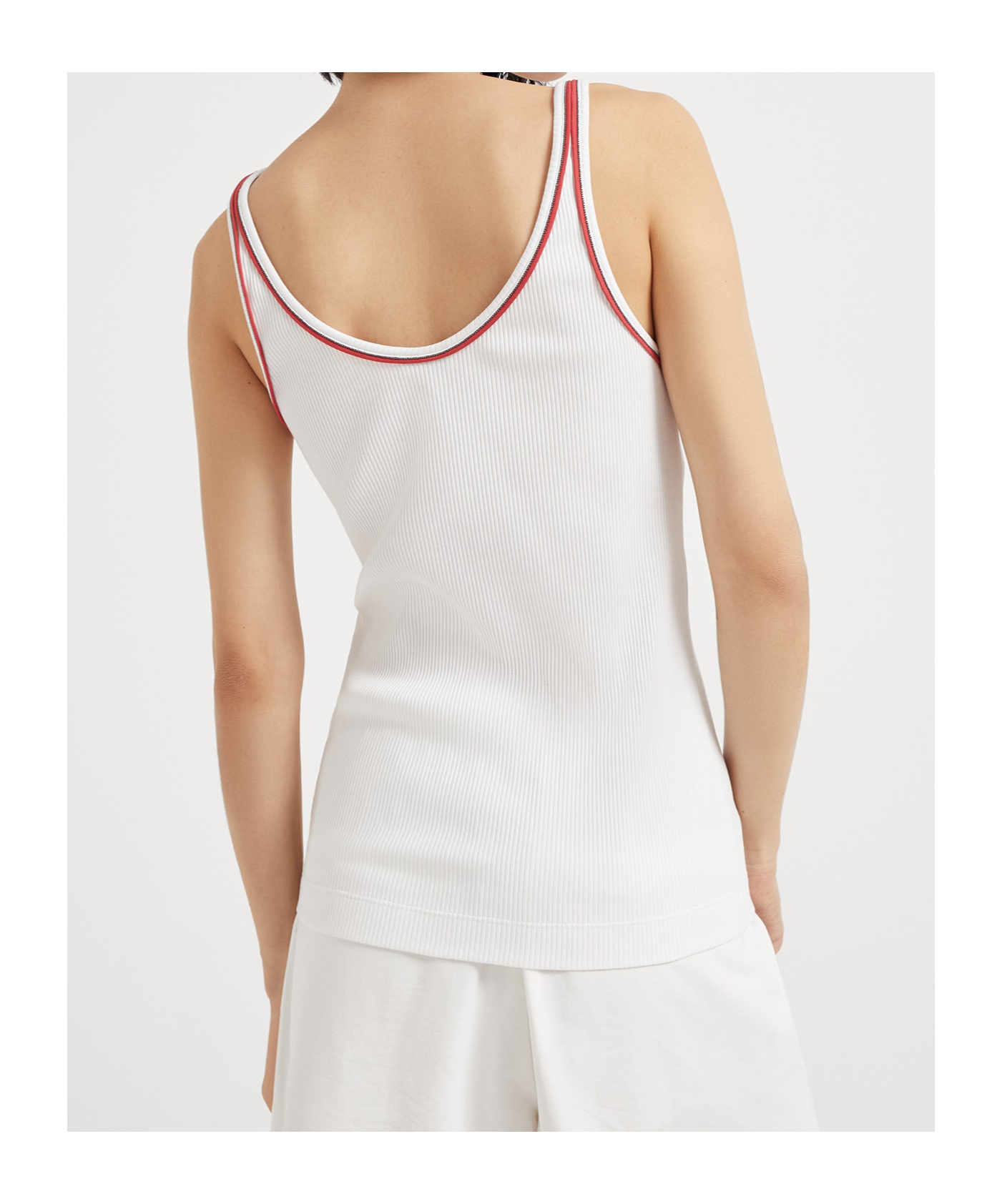 Brunello Cucinelli Women Cotton Top With Shiny Piping In White