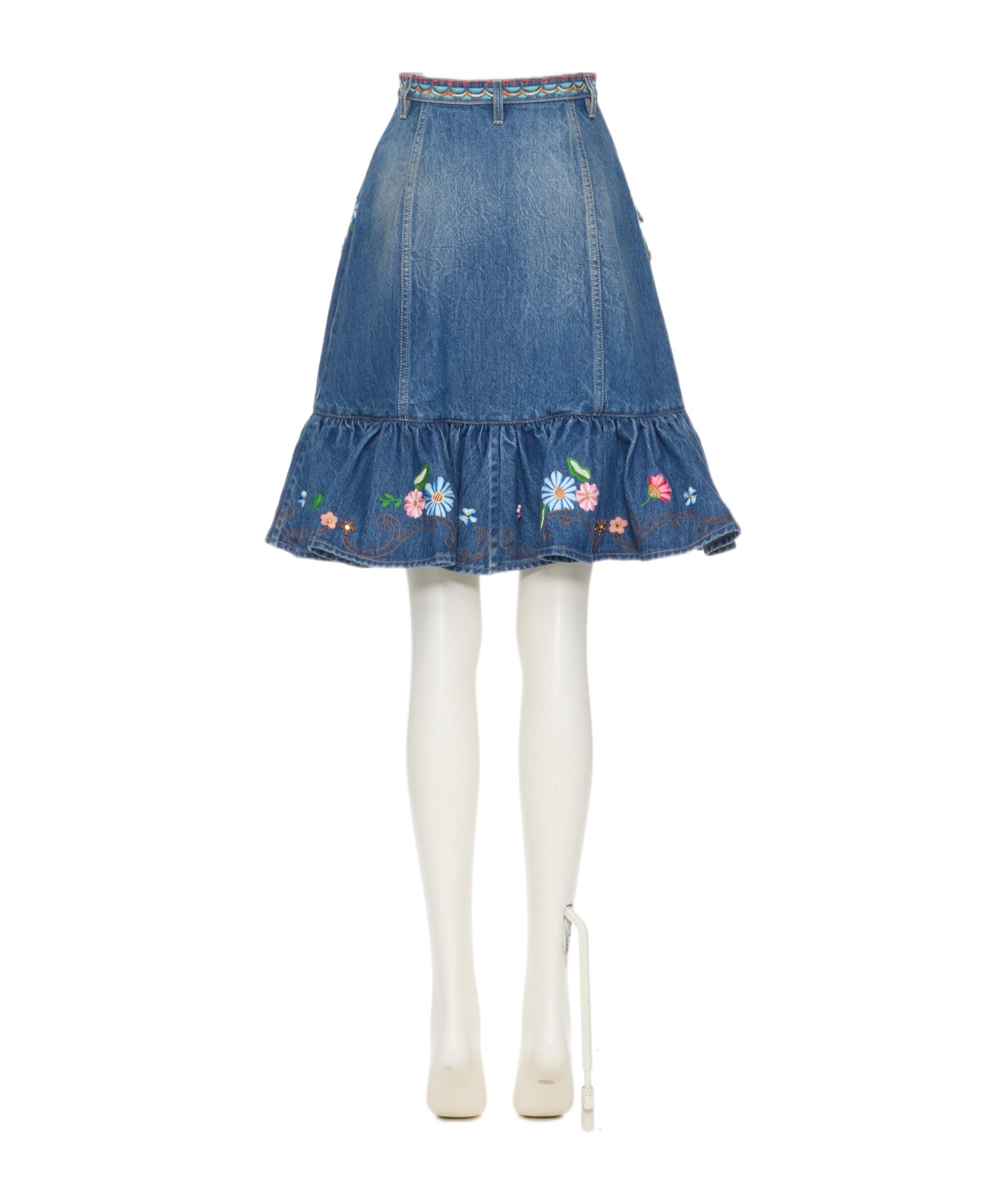 Valentino Floral-embroidered Midi Skirt In Blue
