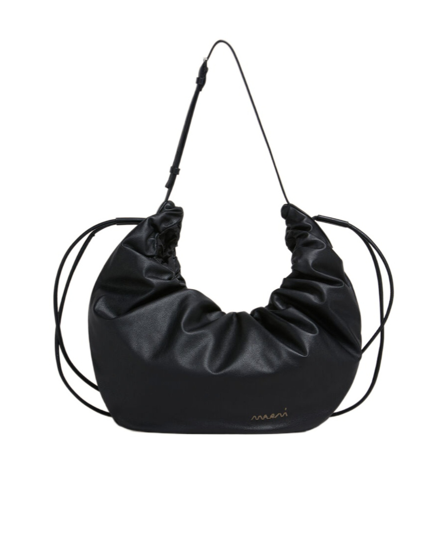 Marni Black Leather Scrunchie Medium Hobo Bag In Black