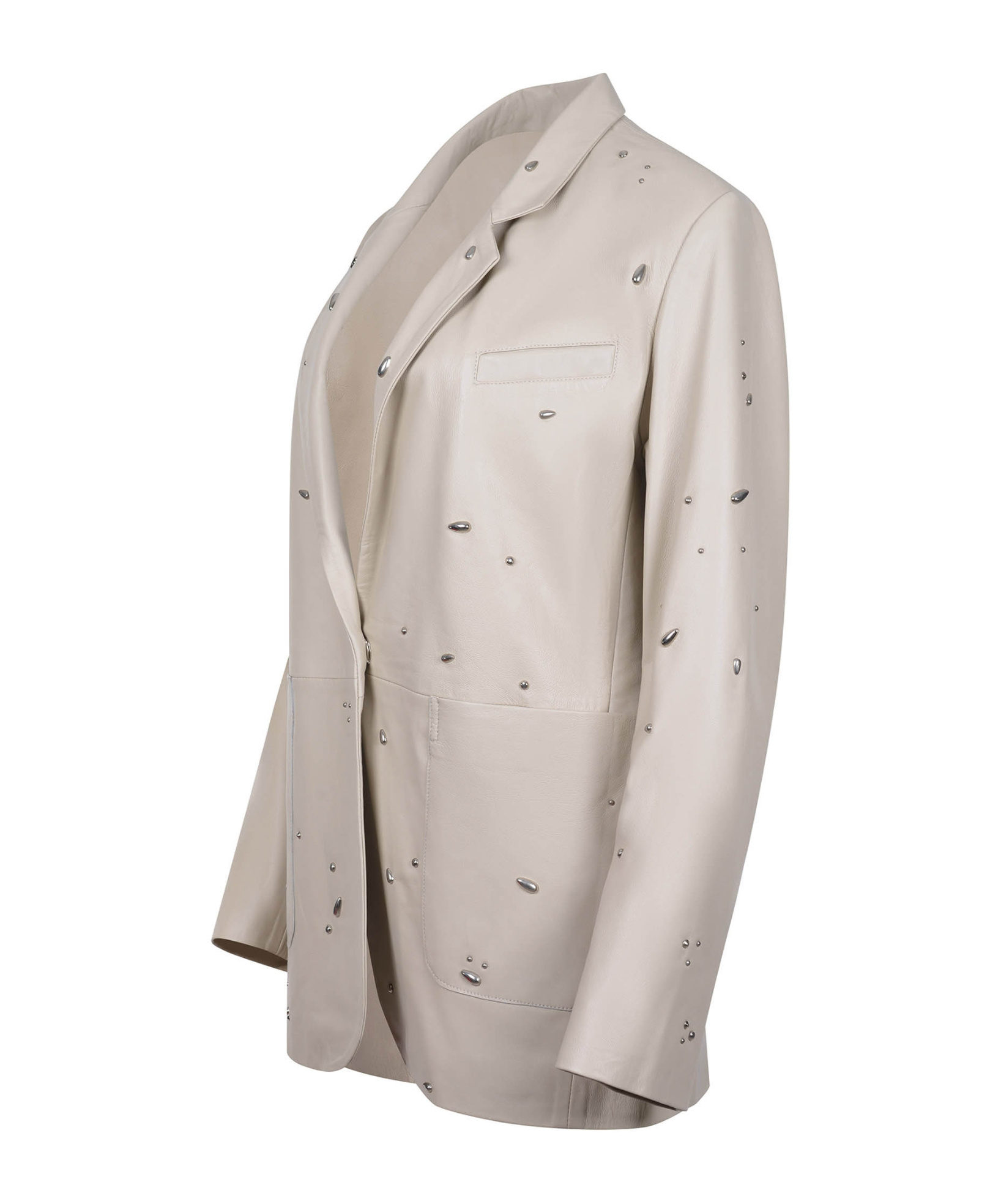 Alysi Lapel Leather Jacket In Gray