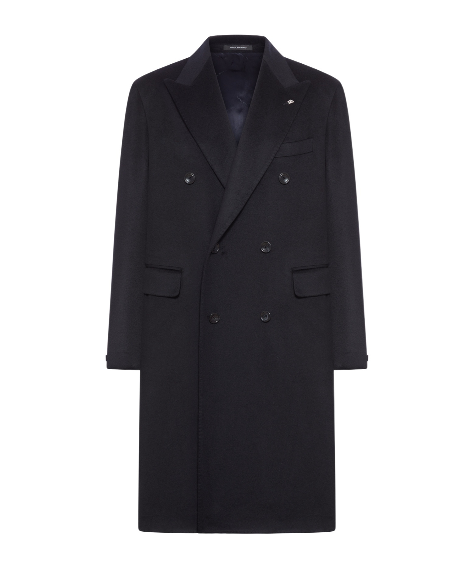 Tagliatore Navy Cashmere Double-breasted Coat With Notched Lapel In Blue