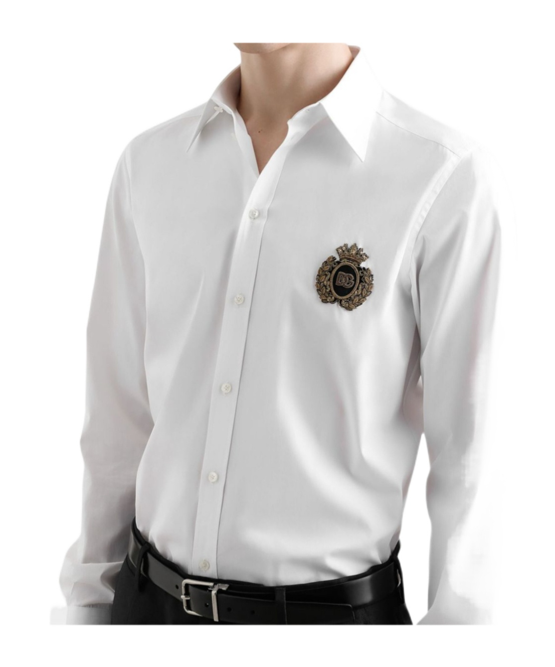 Dolce & Gabbana Crest Embroidered Poplin Shirt In White