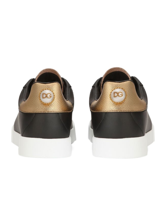 Dolce & Gabbana Embellished Leather Sneakers In Black