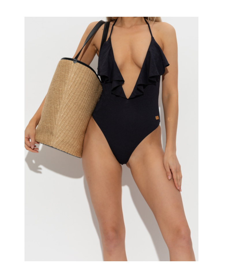 Balmain Ruffled Halterneck Swimsuit In Black