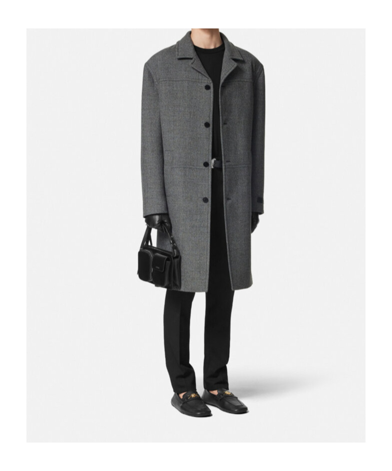 Versace Single-breasted Coat In Black