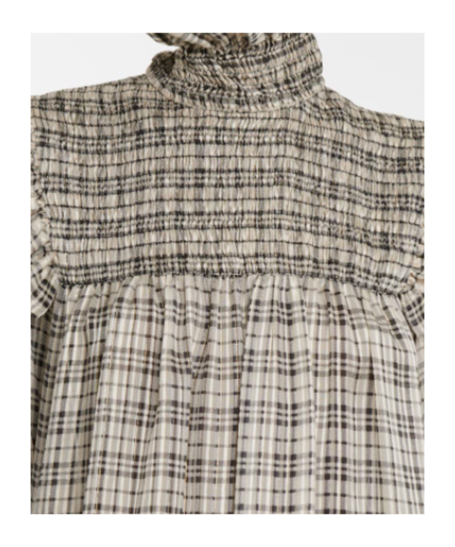 Saint Laurent Check-pattern Long-sleeve Blouse In Nude