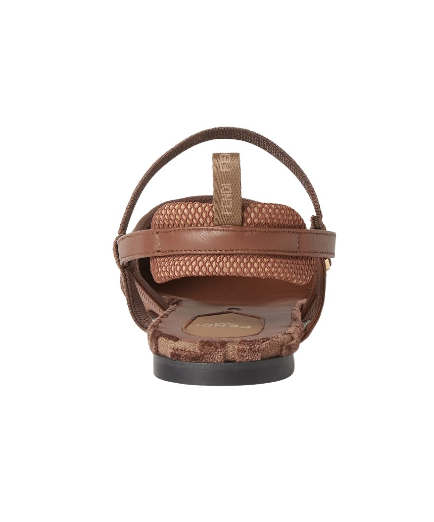 Fendi Women 'colibrì Lite' Brown Flat Slingback With All-over Ff Motif In Cotton Woman In Brown