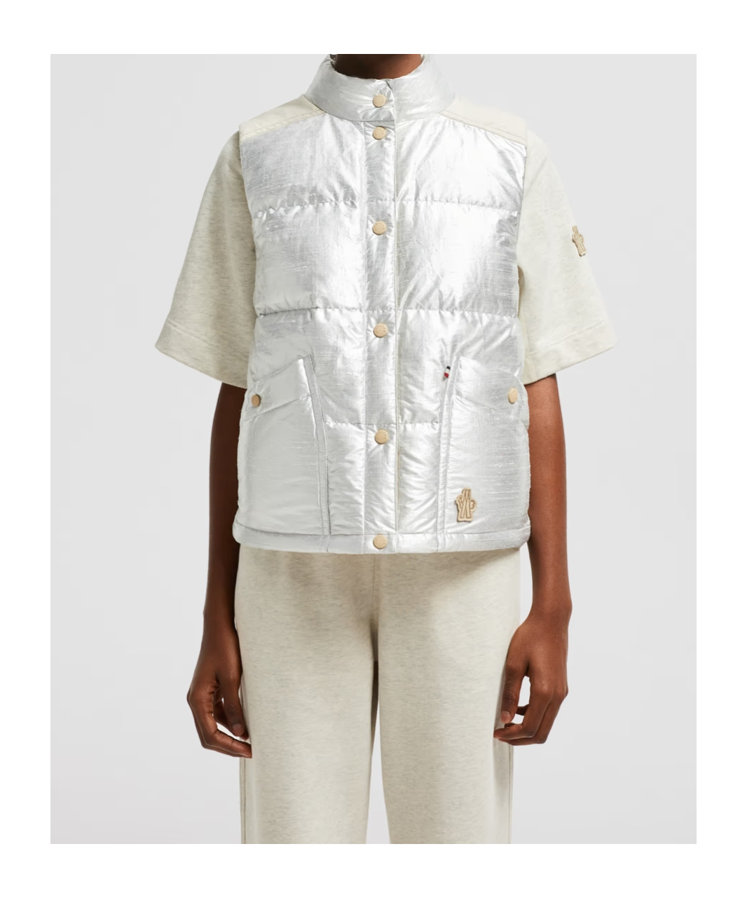 Moncler Doudoune Sans Manches En Lamé Pinchot In White