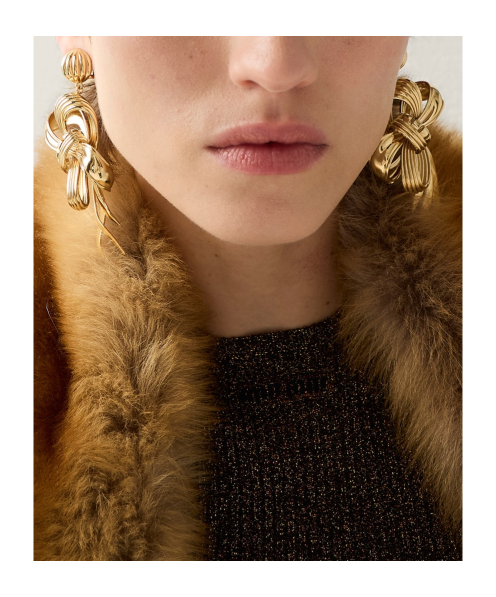 Miu Miu Metal Bow Earrings In Gold