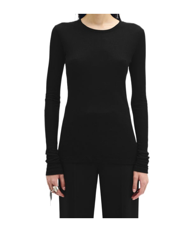 Ann Demeulemeester T-shirt With Round Neck And Long Sleeves In Black