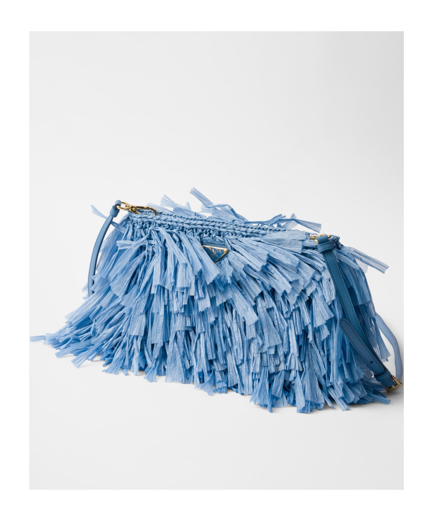 Prada Crochet Clutch Featuring Fringe Detailing In Blue