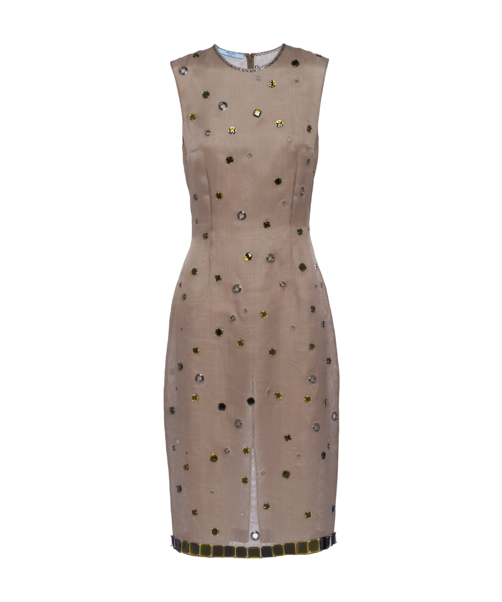 Prada Embroidered Sheer Silk Midi Dress In Military Green