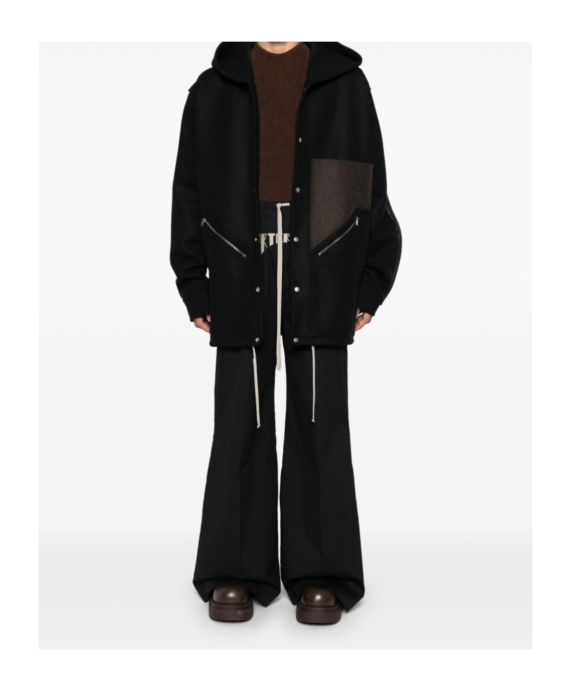 Rick Owens Drawstring Hem Wool Coat In Black