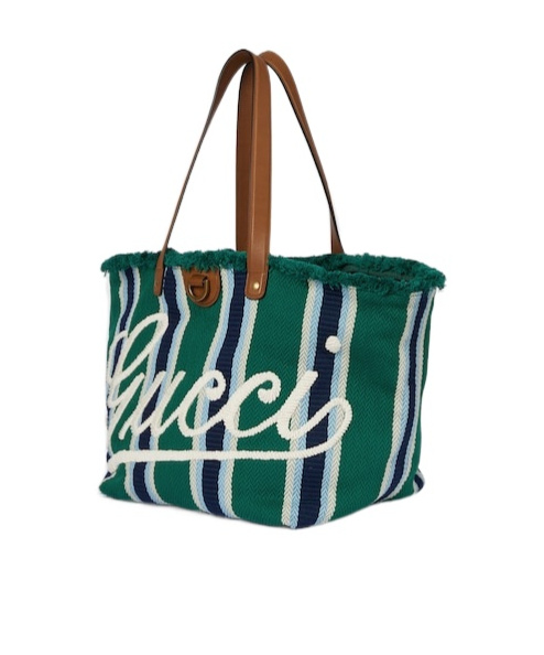 Gucci Medium Embroidered Canvas Tote Bag In Green