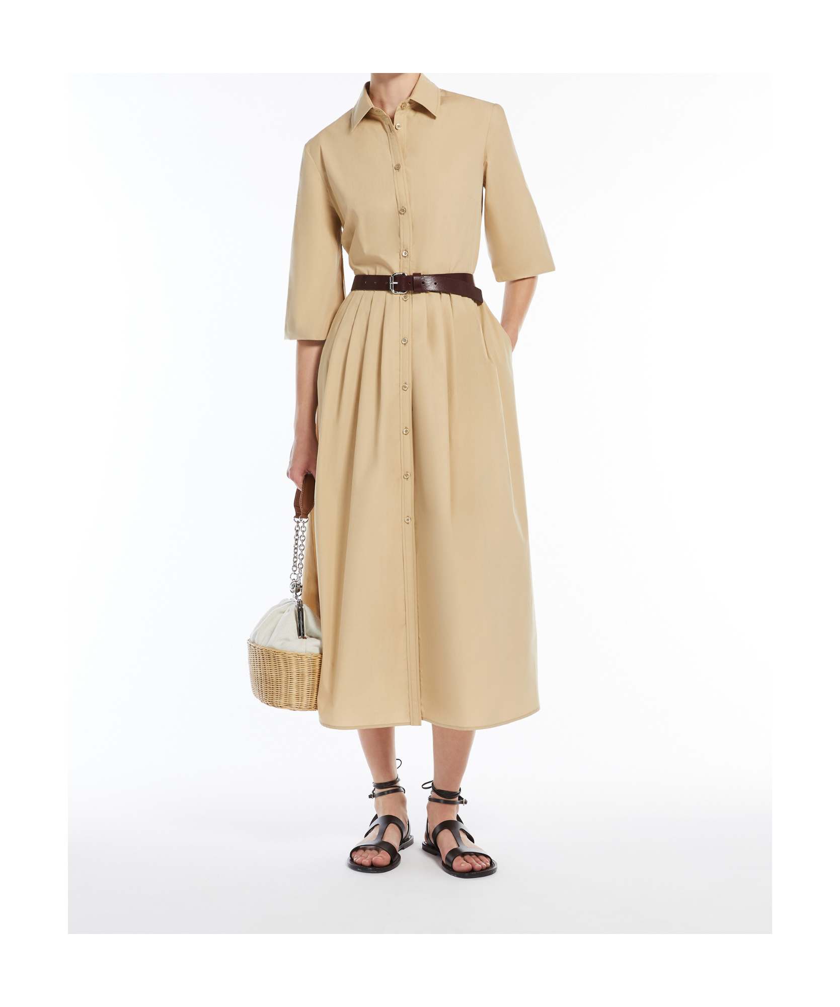Weekend Max Mara Omens Kentia Pleated Cotton-poplin Midi Dress Sand In Nude