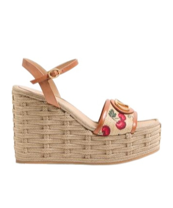 Valentino Natural Logo Wedges In Nude