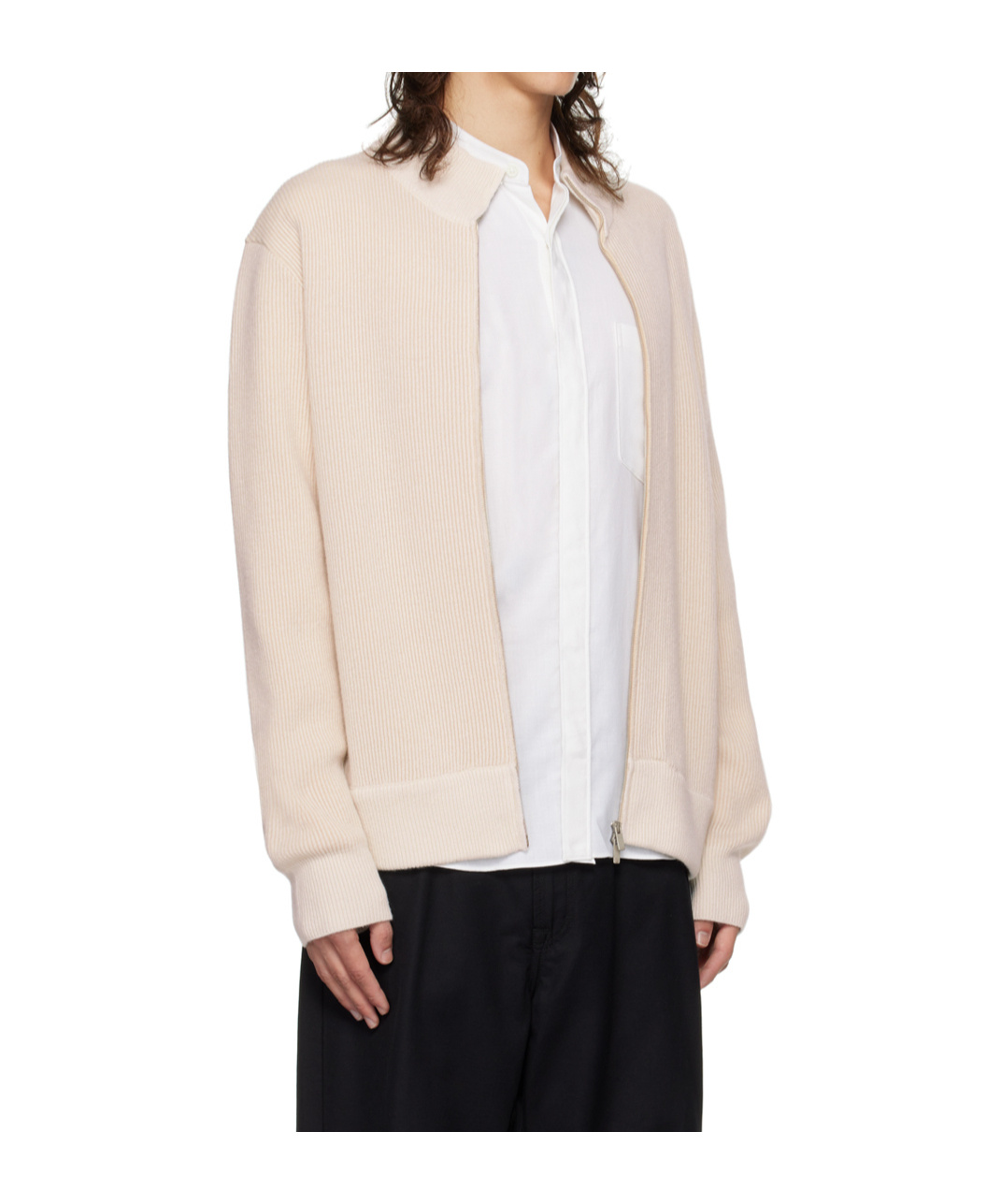 Lardini Off-white Ribbed Zip Sweater In Nude
