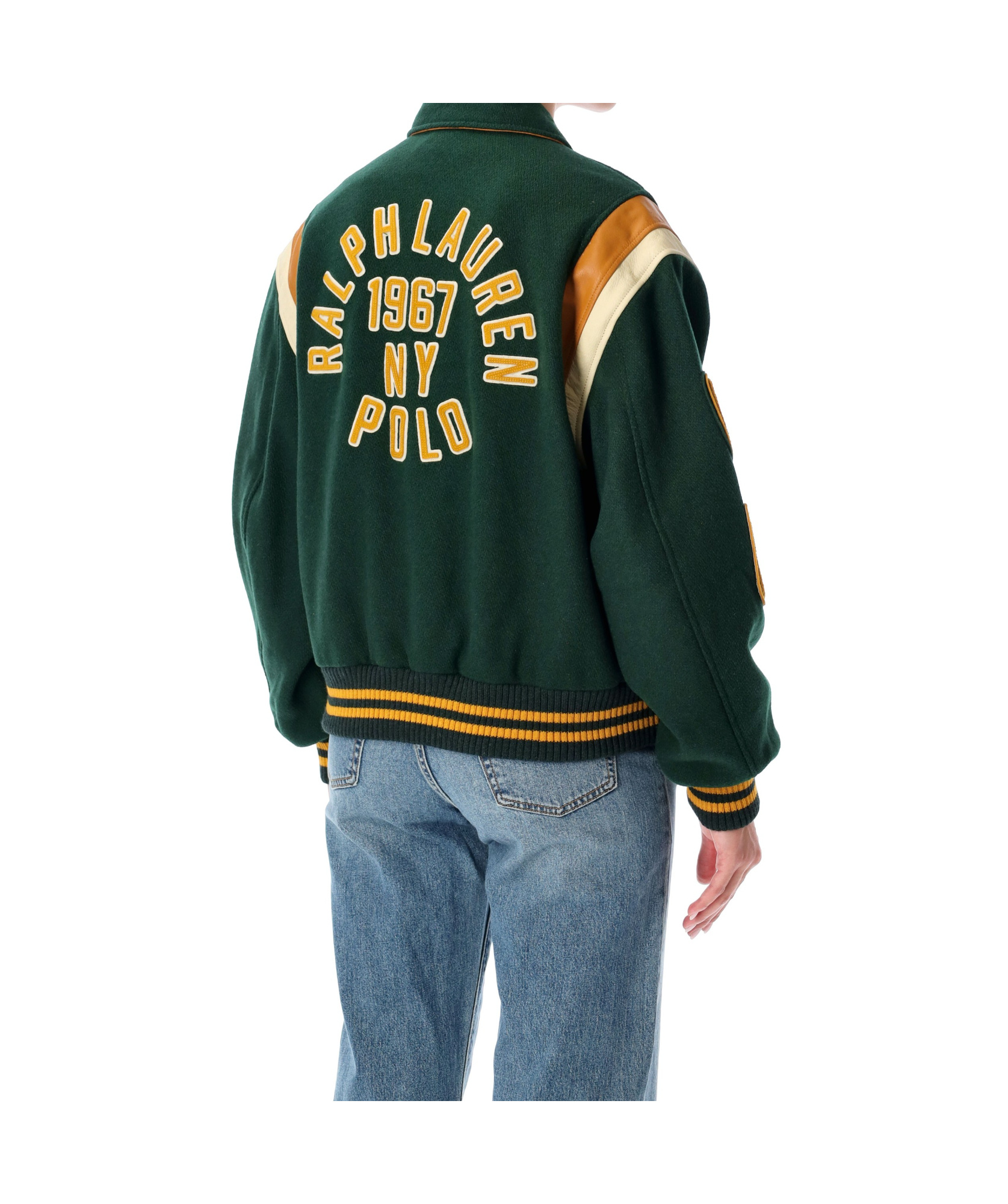 Polo Ralph Lauren Wool Blend Bomber Jacket Featuring Patches In Green