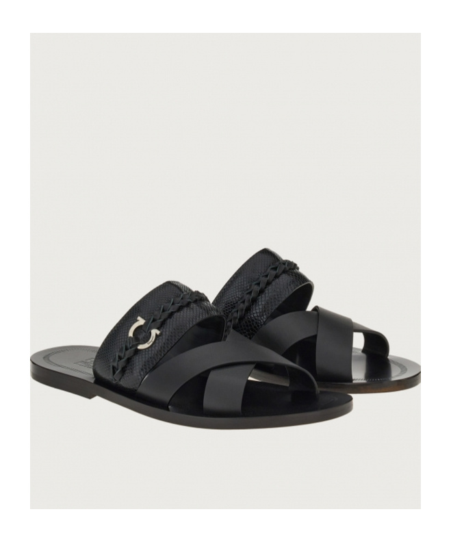 Ferragamo Man Sandals Black Size 8.5 Leather In Black