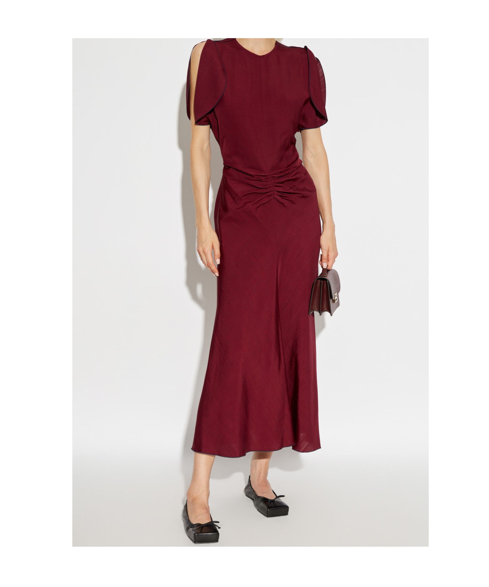 Victoria Beckham Puff-sleeve Gathered Midi Dress In Red