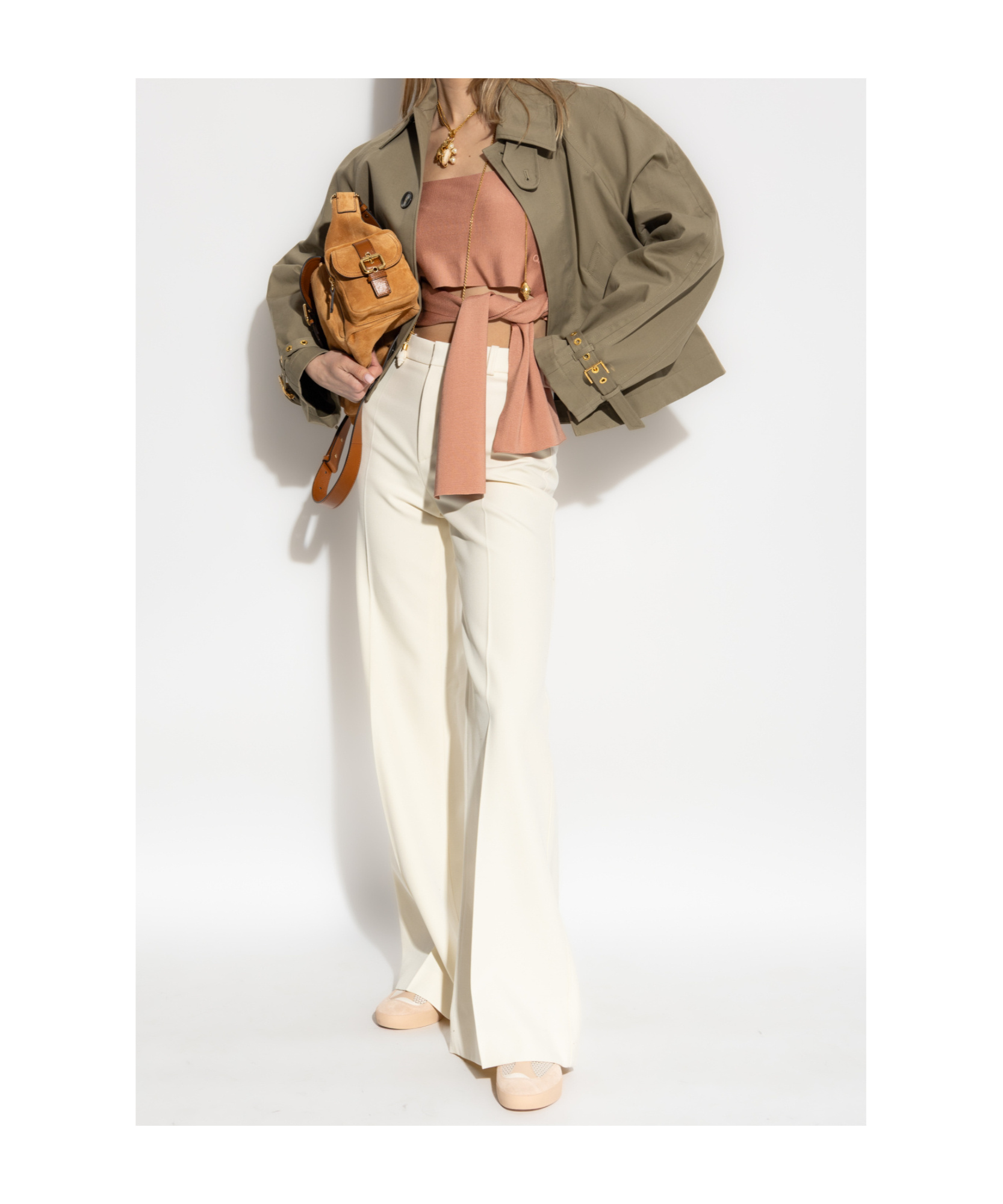 Shop Chloé Flared Trousers In Nude