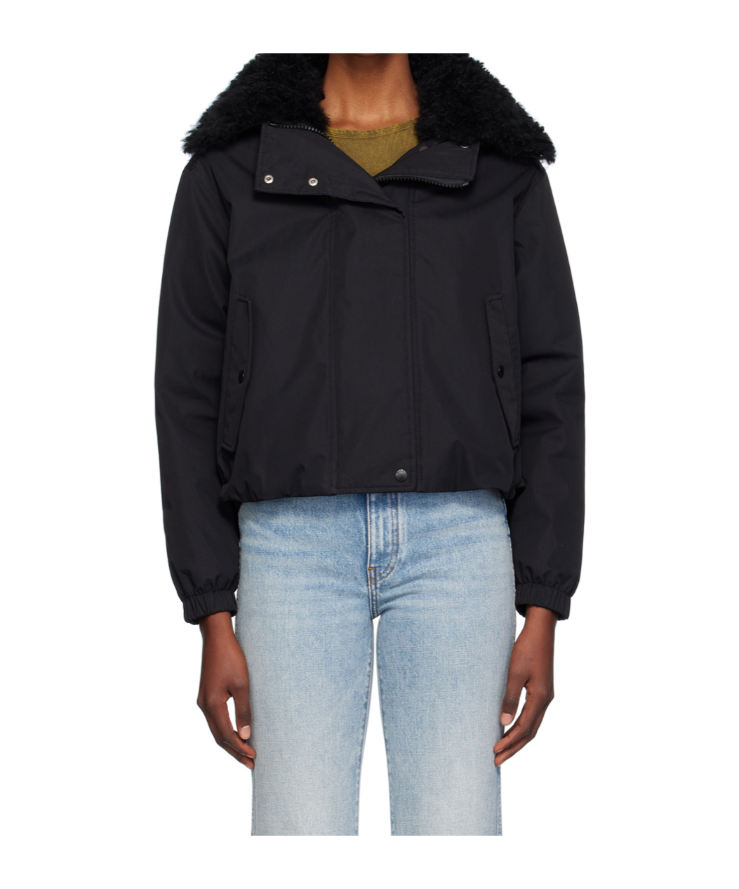 Shop Yves Salomon Zippered Long-sleeved Down Jacket In Black