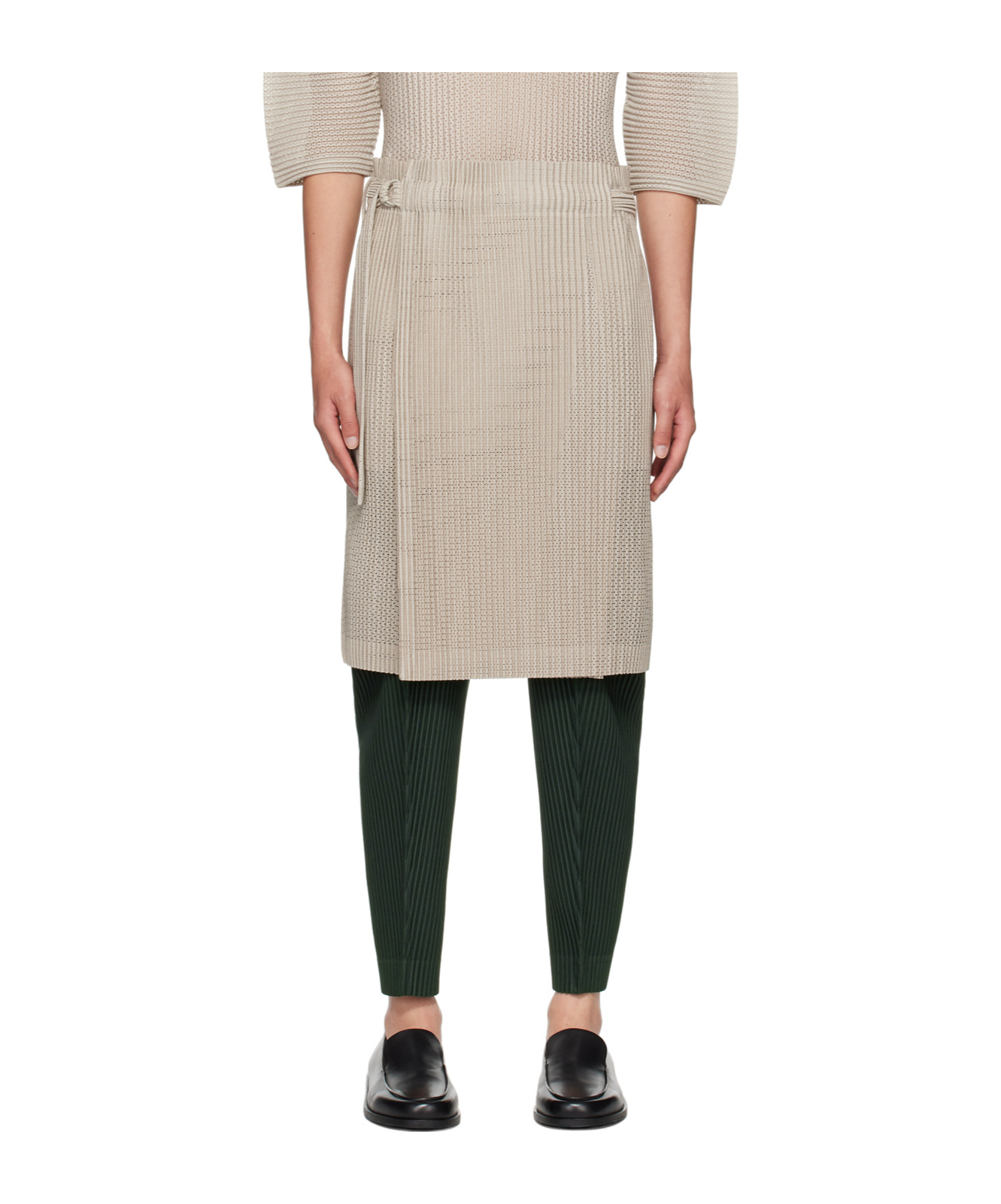 Issey Miyake Pleated Mesh Skirt In Nude