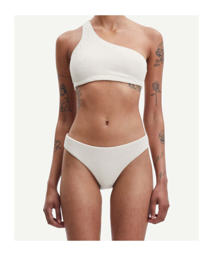 Samsoe & Samsoe Asymmetric One Shoulder Bikini Top In Neutral