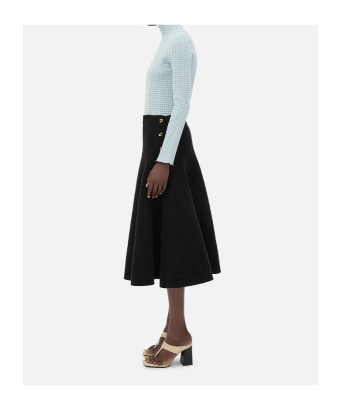 Bottega Veneta Stretch Cotton Blend Skirt With Button Embellishments In Black