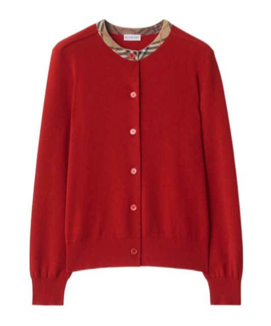 Burberry Check-trimmed Wool Cardigan In Red