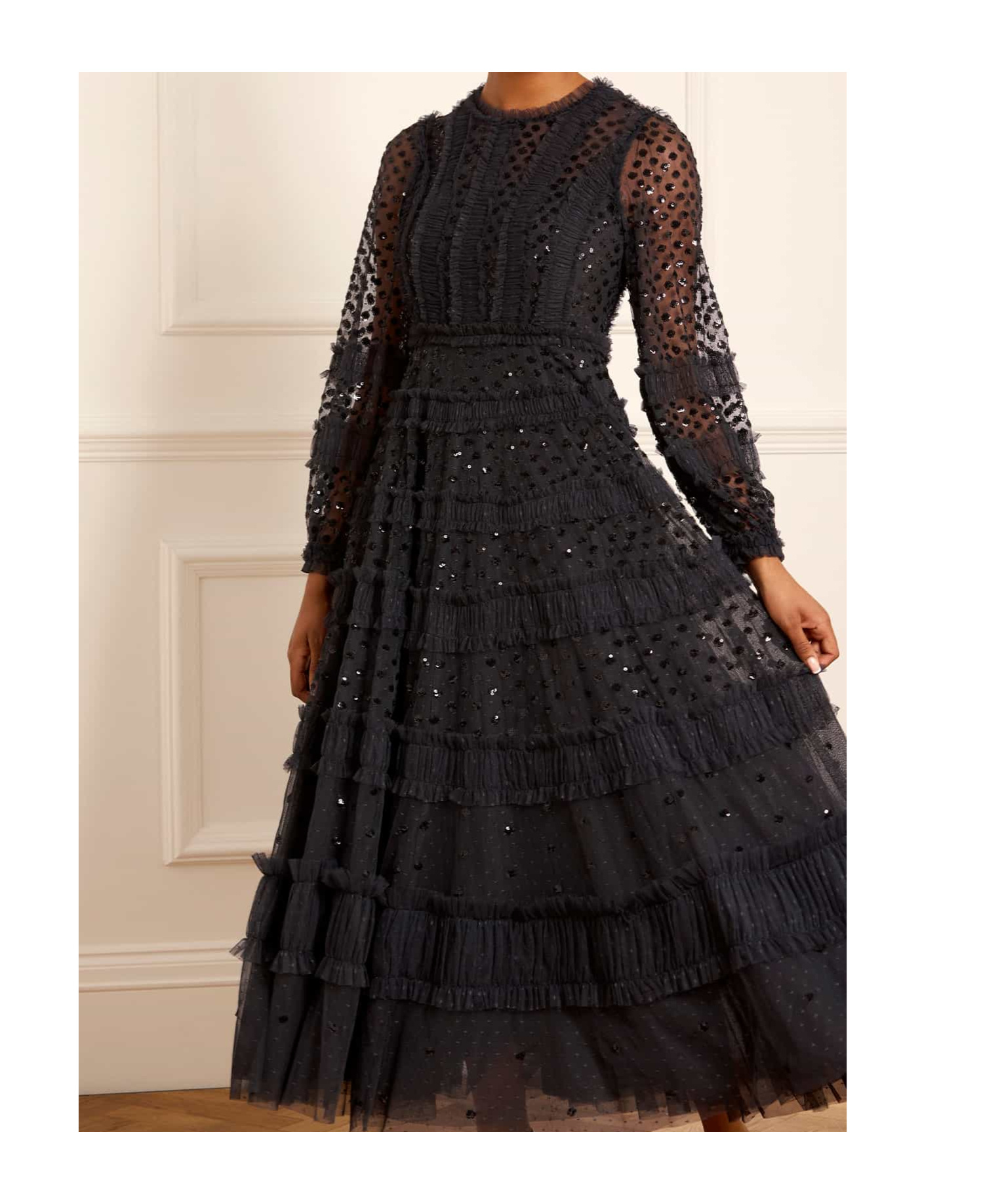 Needle & Thread Polka Dot Flashing Ankle Dress Dress In Black