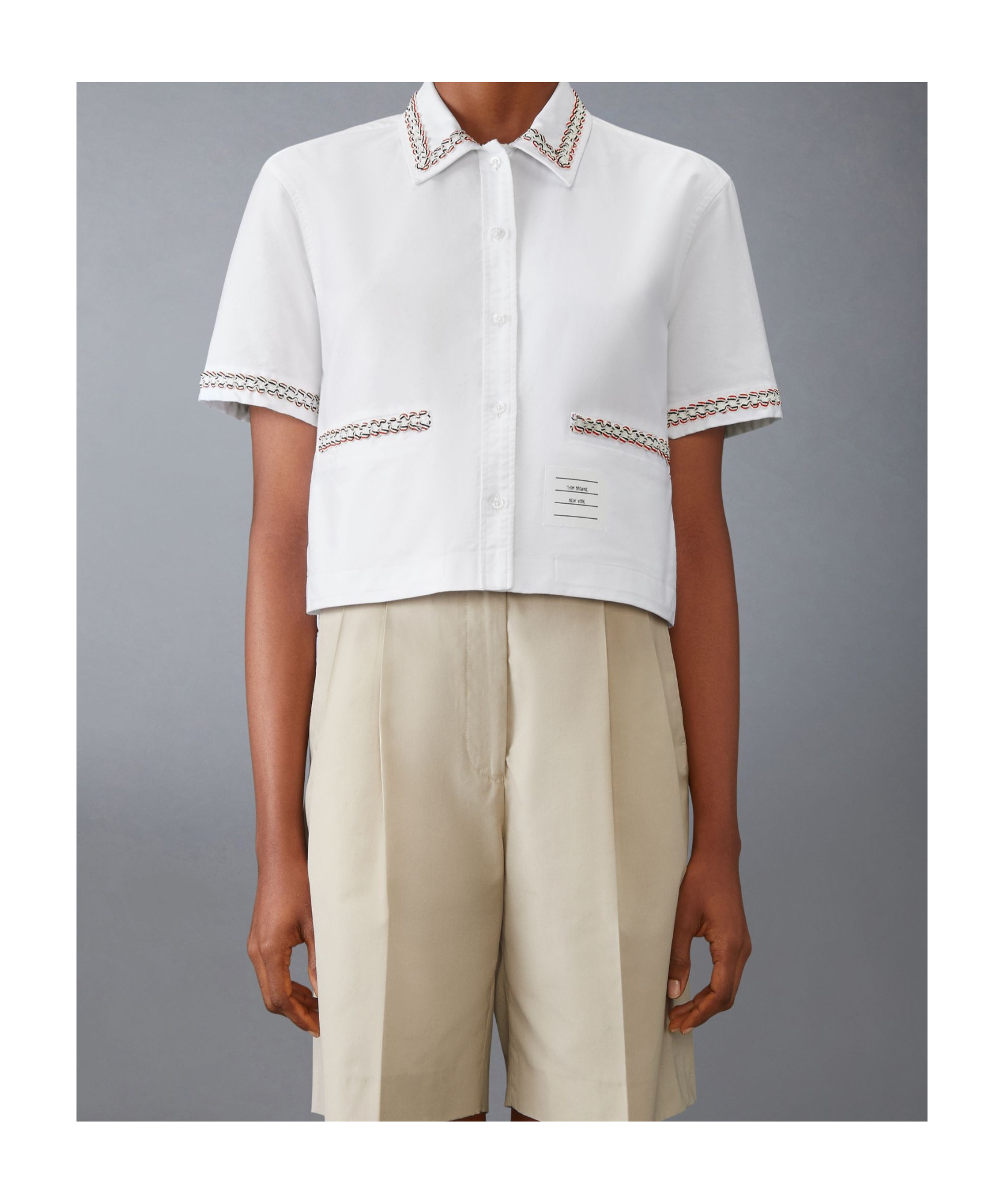 Thom Browne Drop-back Cropped Shirt In White
