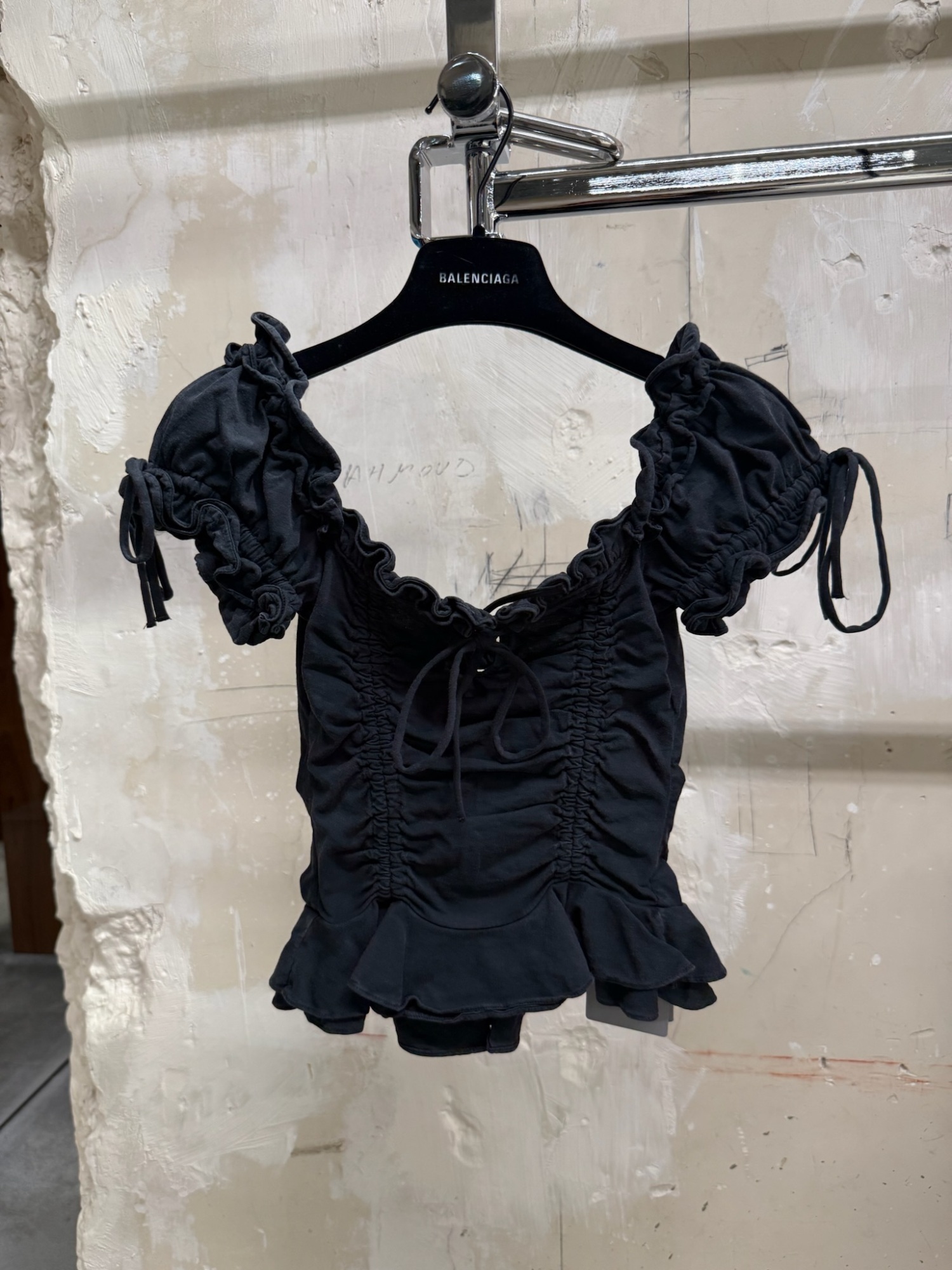 Balenciaga Gathered Cropped Top In Black